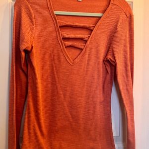Sexy ribbed knit long sleeved tee